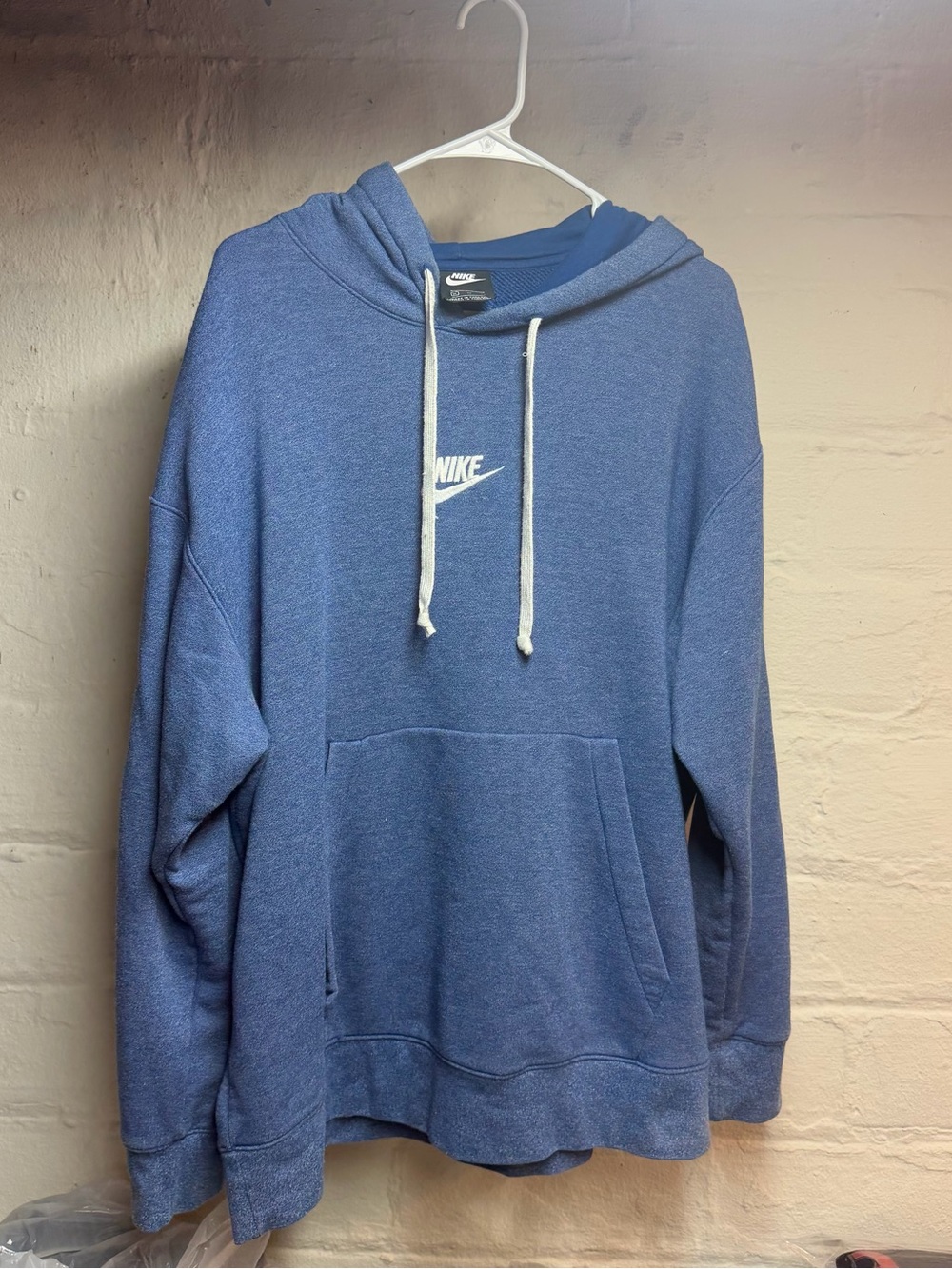 Nike Men's Heather Blue Hoodie with White Swoosh